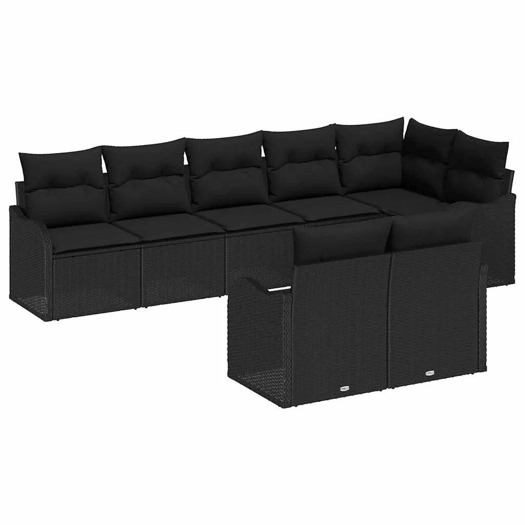 Set Divano da Giardino 8 pcs Nero polyrattan