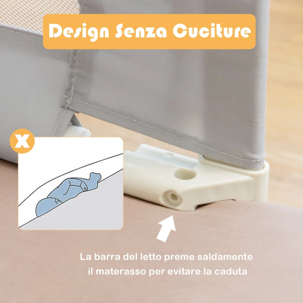 Sbarra 180cm con sollevamento verticale e doppio blocco di sicurezza, Barriera pieghevole per letto Grigio