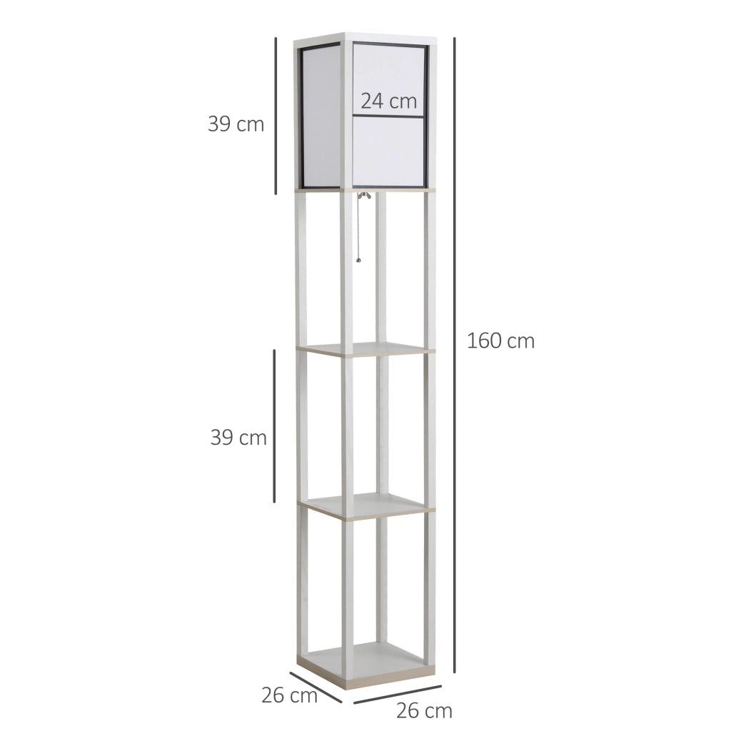 Lampada da Terra con Mensole ¨C Xylo ¨C Legno Bianco 160 cm con Interruttore