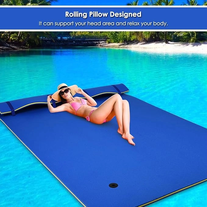 Tappeto Galleggiante per Piscina e Mare, 270 x 180 cm, Materassino Galleggiante in Schiuma per Rilassarsi e Divertirsi, Con Cuscino per la Testa (Blu 270 x 180 cm)