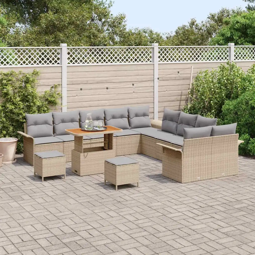 Set Divano da Giardino con cuscino 13 pcs Beige polyrattan