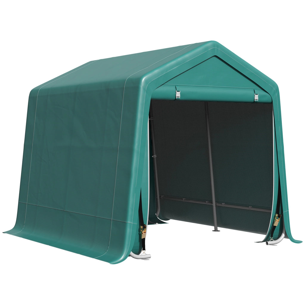 Garage per Moto e Biciclette 2.4x2 m ¨C Minimal ¨C Verde, Metallo e Tessuto PE