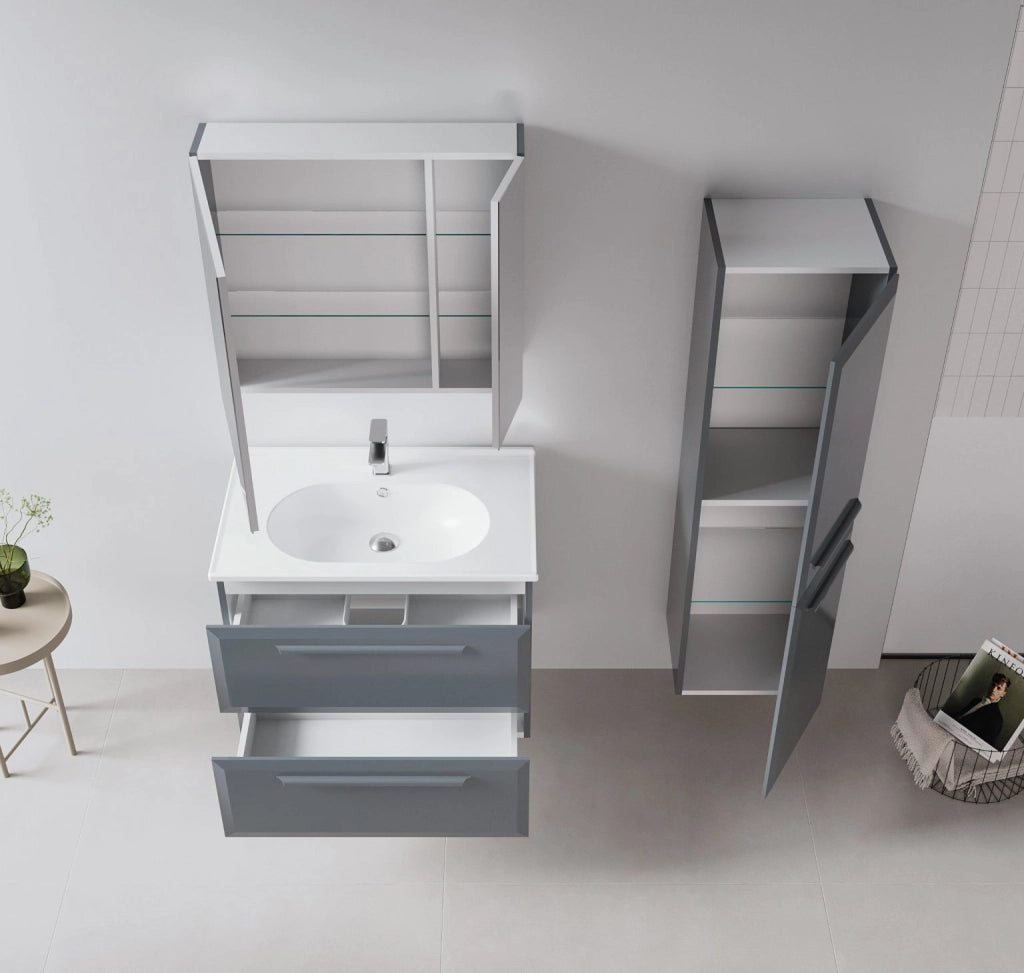 Mobile da bagno con specchio "Nuvola 80 v2" - 75 x 16 x 66 cm - Antracite