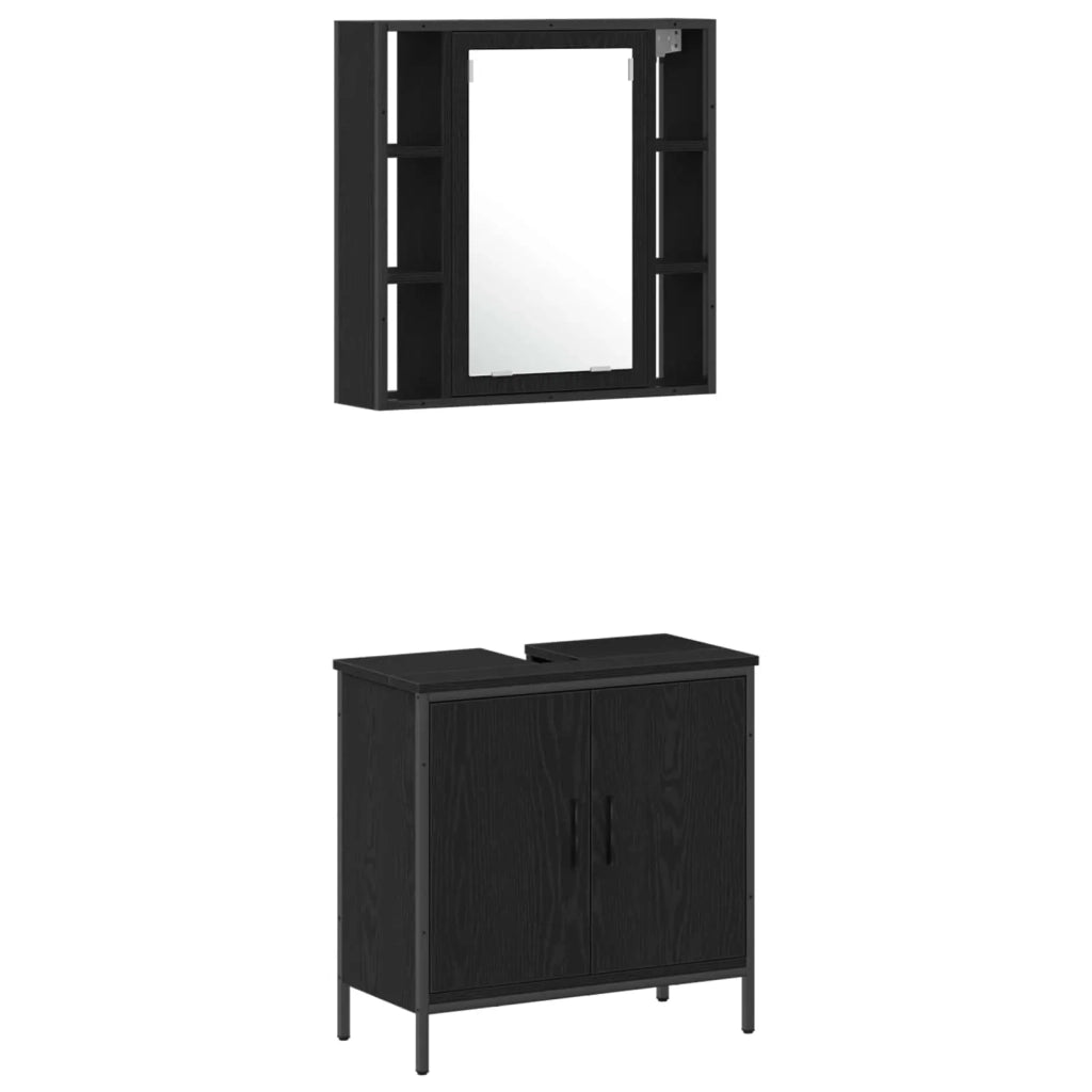 Unit¨¤ da Bagno | Armadio da bagno con lo scaffale 3 pz Nero Legno multistrato