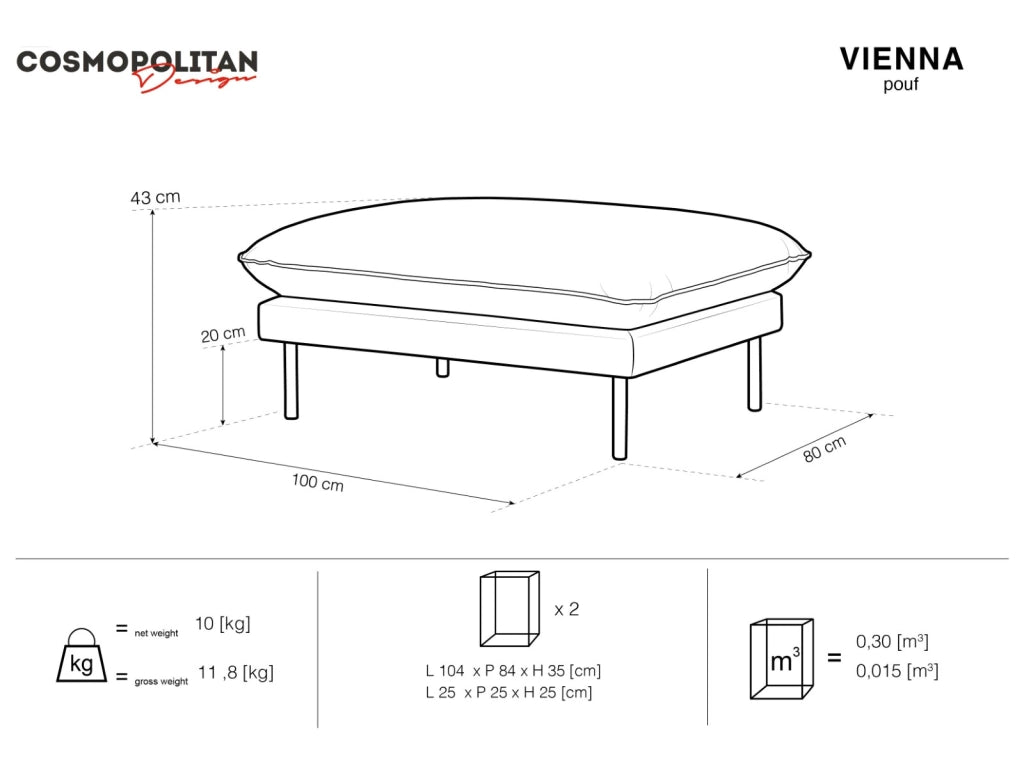 Cosmopolitan Design - Pouf "Vienna" in velluto blu scuro 