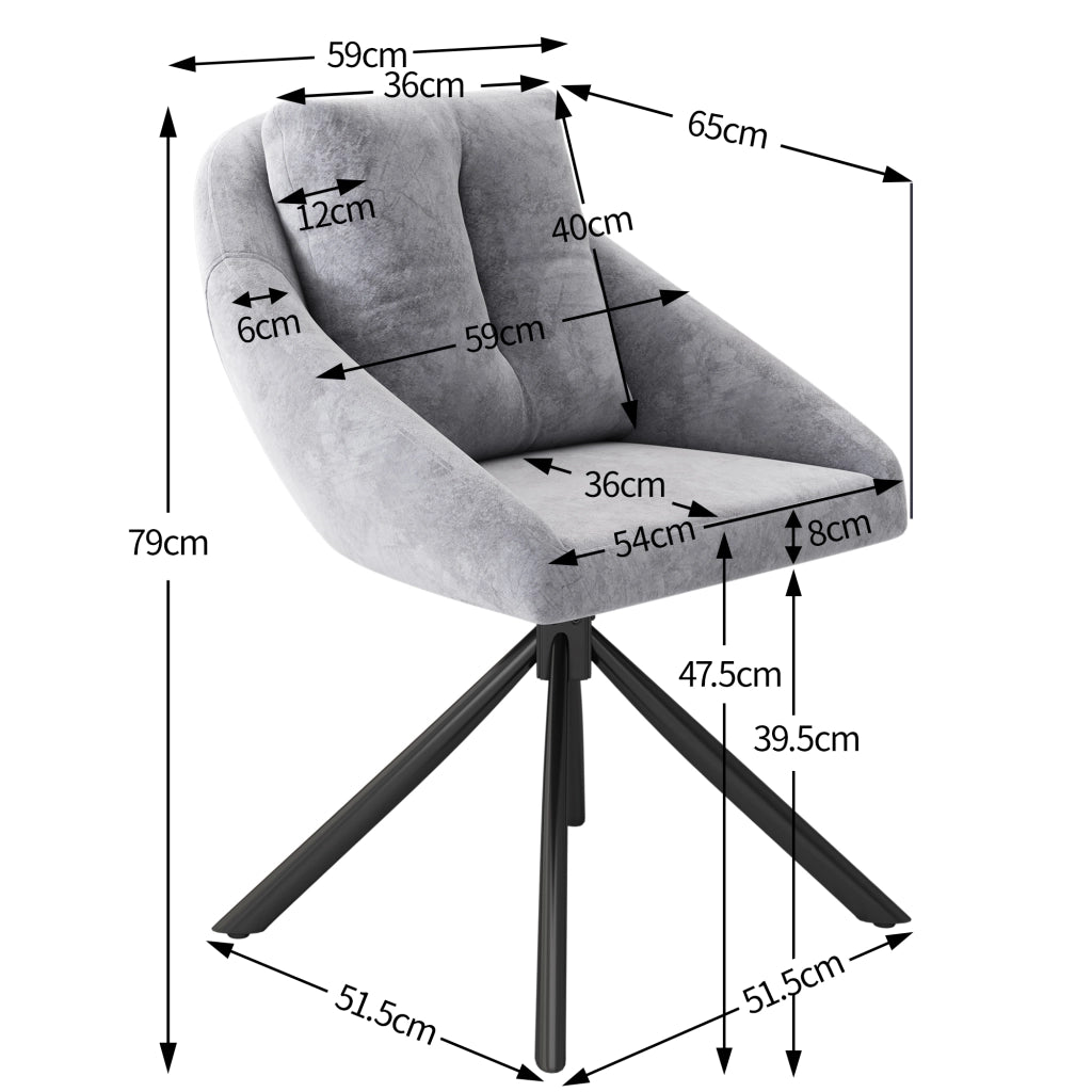 SEDIA Girevole 360° in Velluto Grigio Set da 2 pezzi