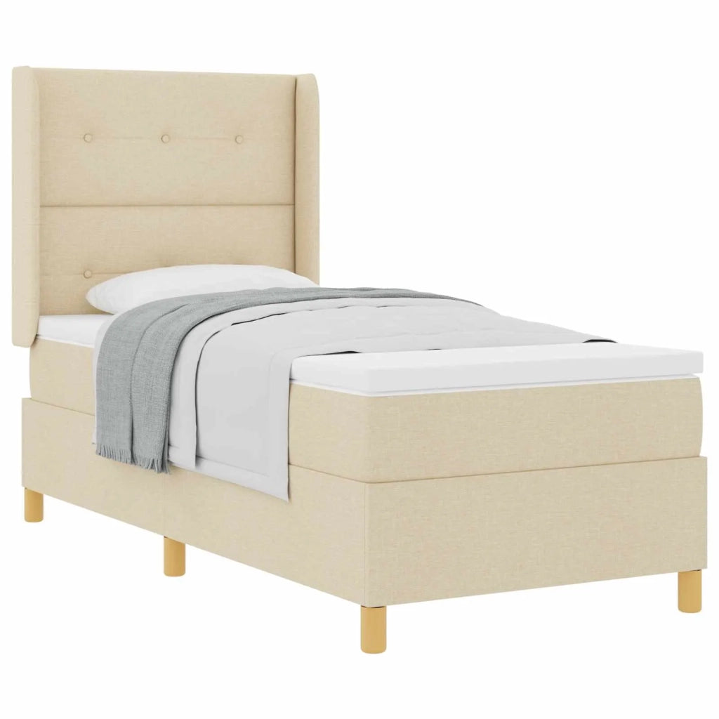 Letto a molle con materasso Crema 90 x 200 cm Tessuto