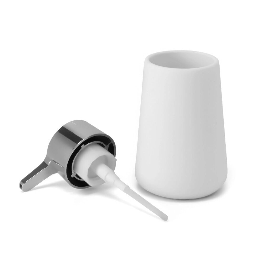 Set accessori bagno con dispenser e portaspazzolini bianco e cromo design tondo Sidney