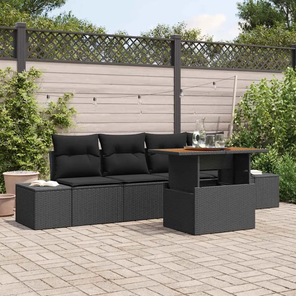 Set da Pranzo per Giardino con cuscino 5 pcs Nero e Marrone