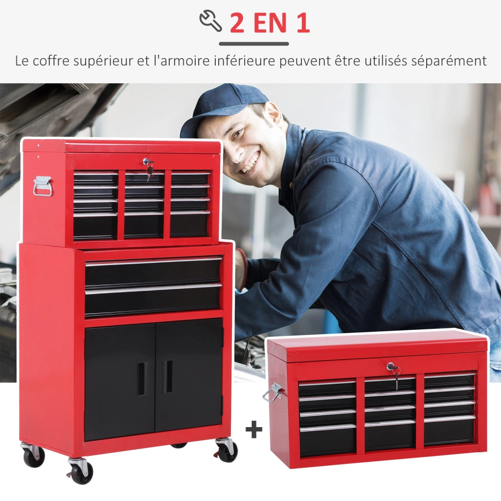 Cassettiera con 6 cassetti e cassa mobile ¨C Minimal ¨C acciaio rosso e nero
