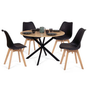 IDMarket - Tavolo da pranzo rotondo ALIX 110 cm in legno e nero e set di 4 sedie SARA nere