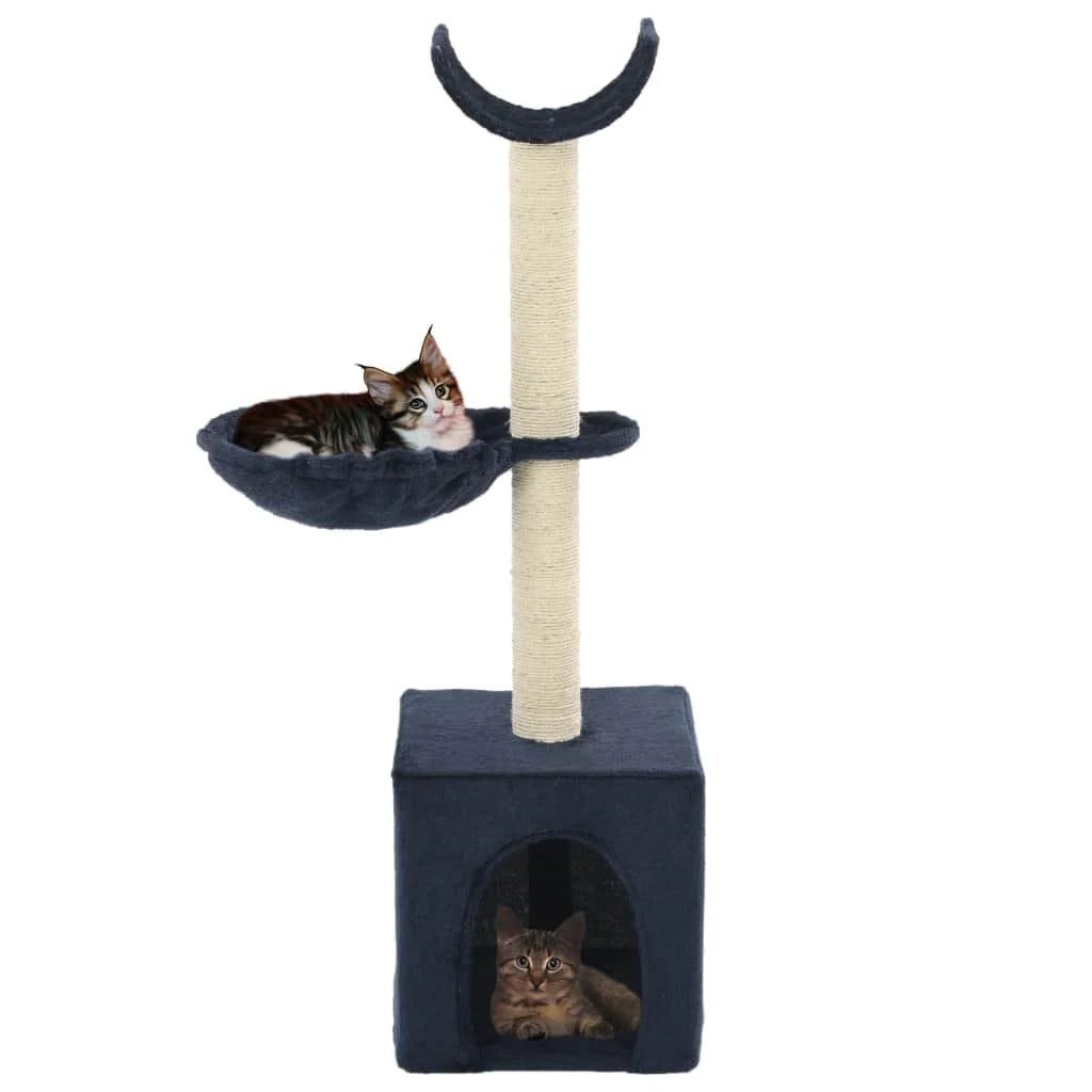 Tiragraffi albero per gatti cuccia per gatti peluche in sisal 105 cm blu 3702099