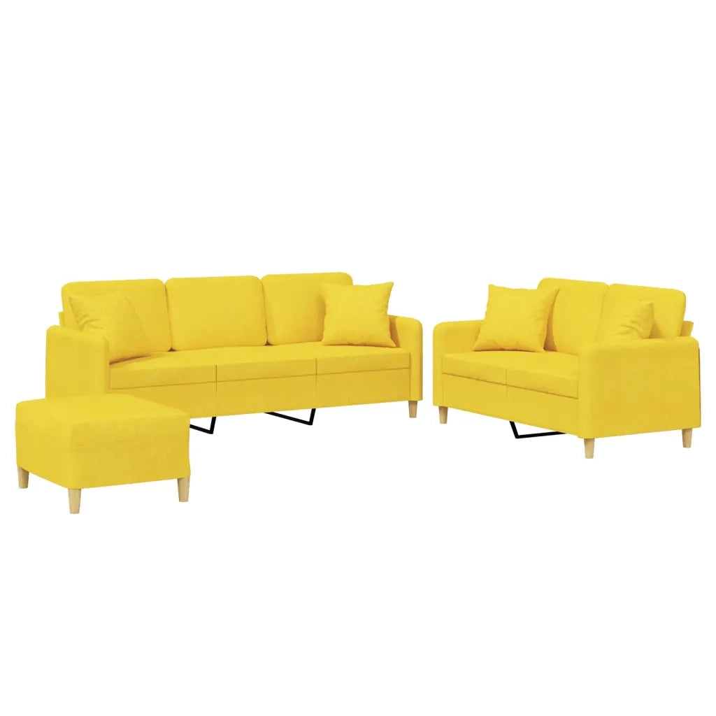 Set di Divani 3 pz con Cuscini Giallo Chiaro in Tessuto 3202147