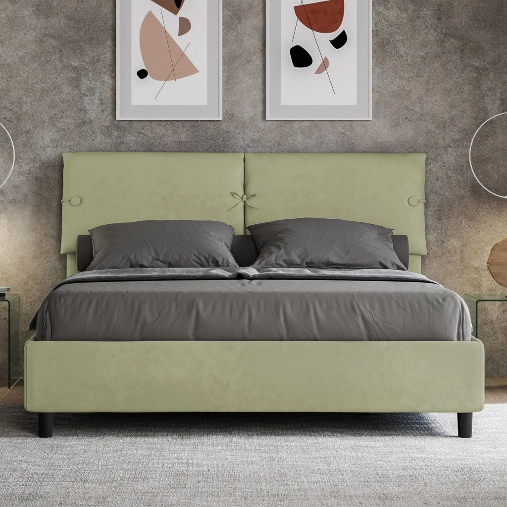 BS COM Letto matrimoniale senza rete imbottito 160x210 microfibra tè verde