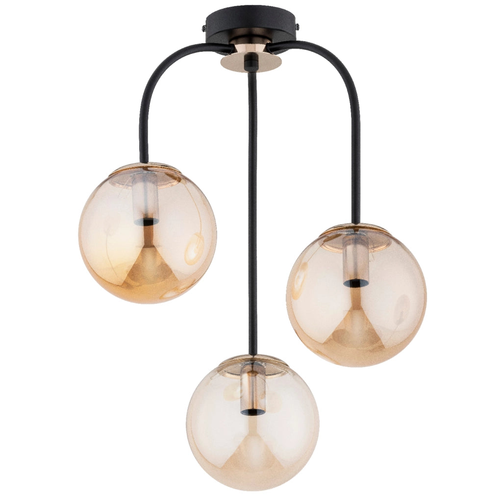 Plafoniera moderna nero oro, sfere ambra 3xE14 Gamma
