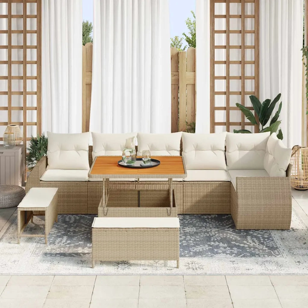 Set Divano da Giardino con cuscino 9 pcs beige e panna