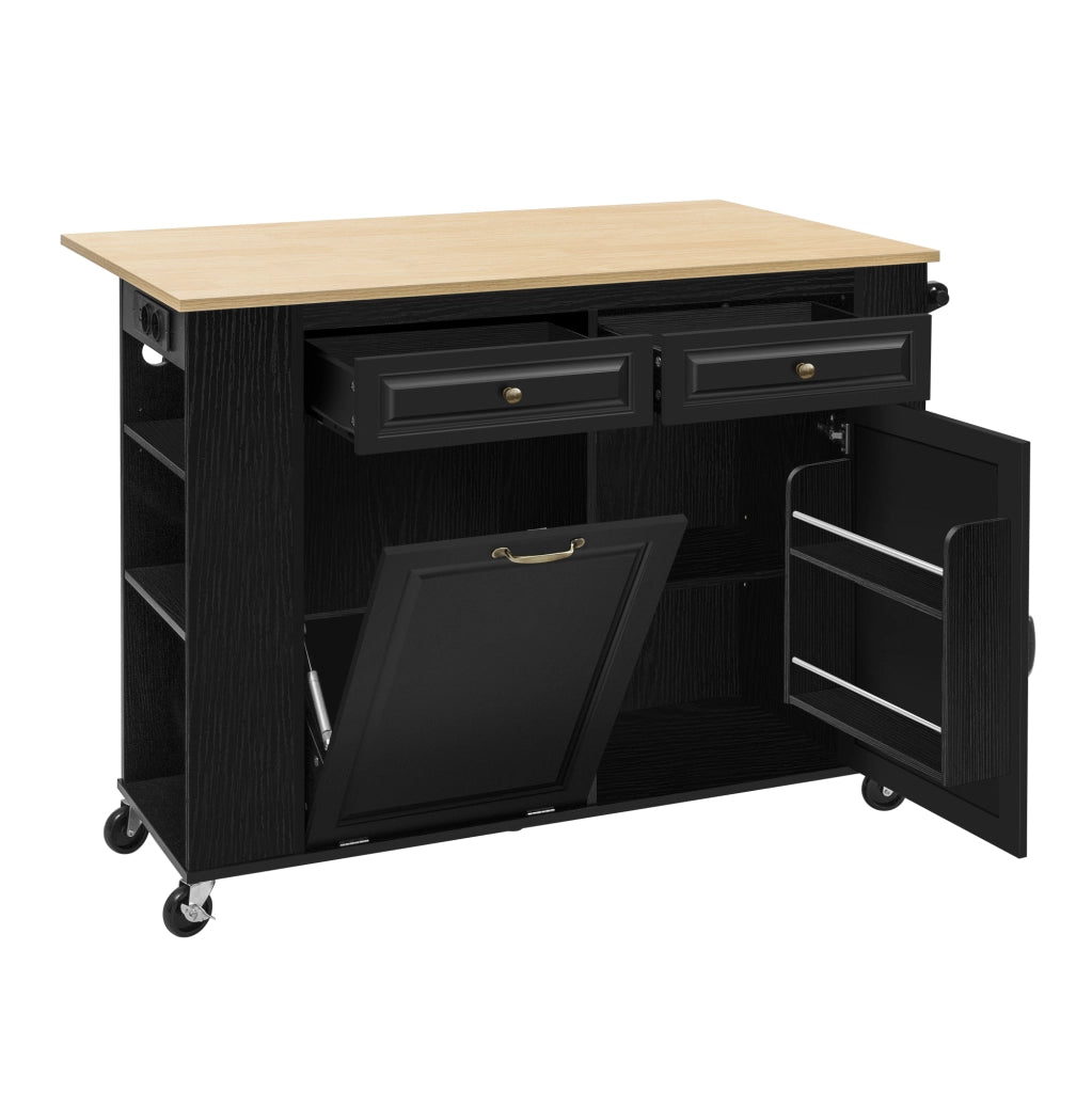 Tavolo da Pranzo Allungabile con Ruote ¨C MINIMAL ¨C Nero, con Portarifiuti e Portasalviette