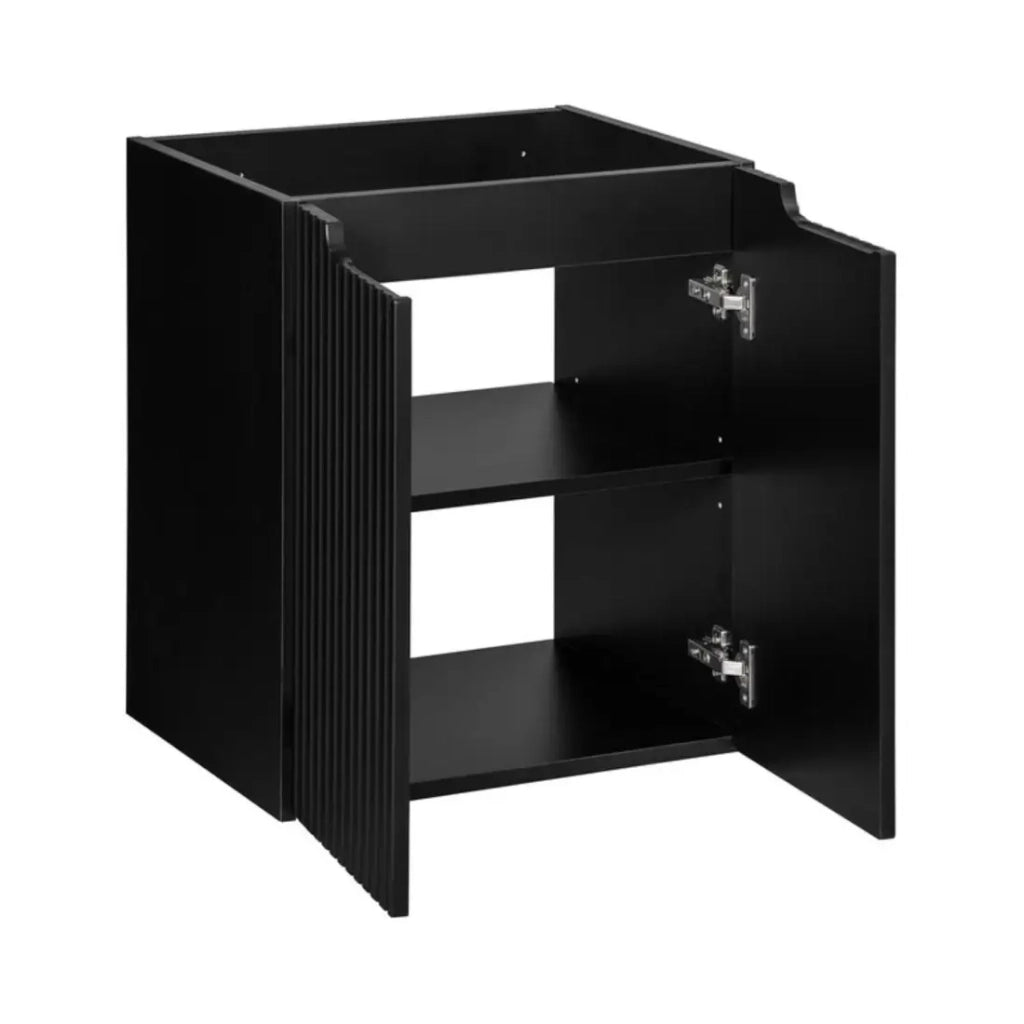 Set da bagno sospeso VANO 50cm: mobile sottolavabo con ante a doghe nero + piano per lavabo nero opaco