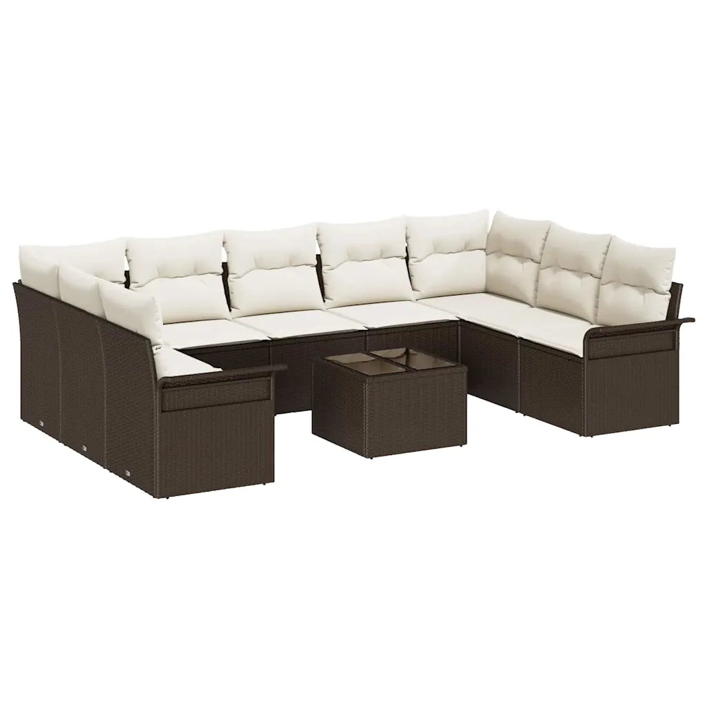 Set Divano da Giardino con cuscino 10 pcs Marrone polyrattan