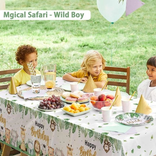 Tavolino da festa Jungle - Decorazione da festa - Tavolino da festa per compleanni - Formato rettangolare 137 x 274 cm - Plastica - Set di 2 pezzi - Tavolino da festa