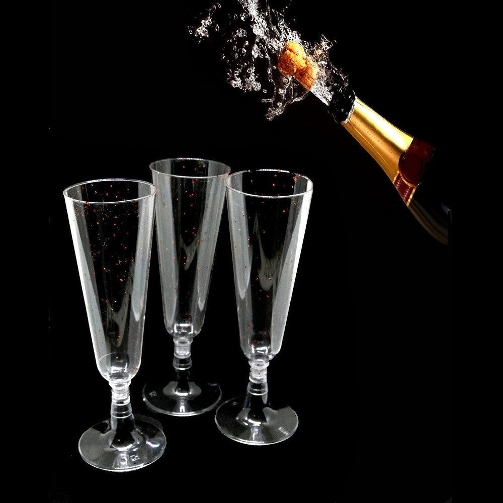 Trade Shop - 6 Flute Bicchieri Plastica Trasparenti Calice Spumante Champagne Feste Natale -