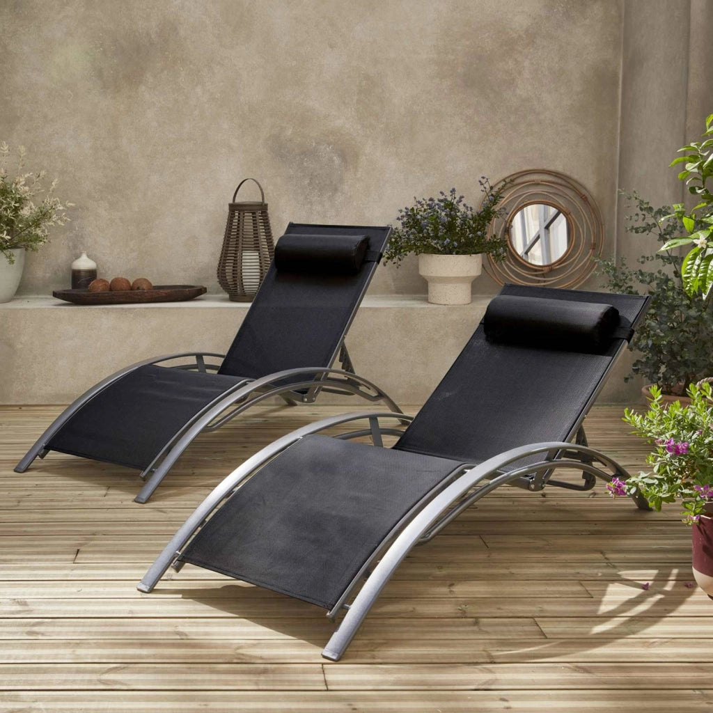 Set 2 lettini prendisole in alluminio textilene multiposizione, grigio