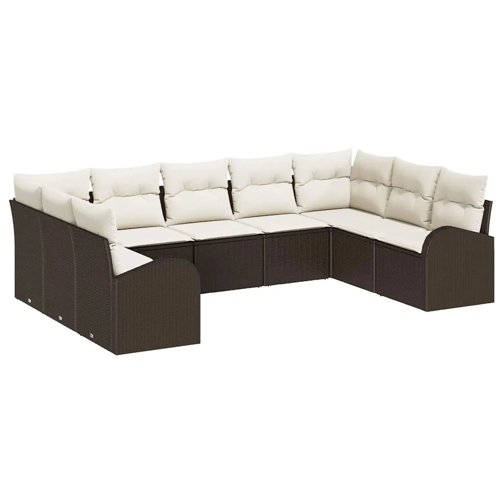 Set Divano da Giardino 9 pcs Marrone e bianco polyrattan 3354867