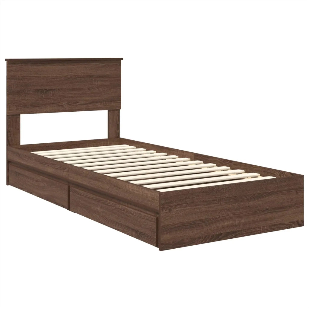 Letto con Contenitore con testiera Rovere Marrone 75 x 190 cm