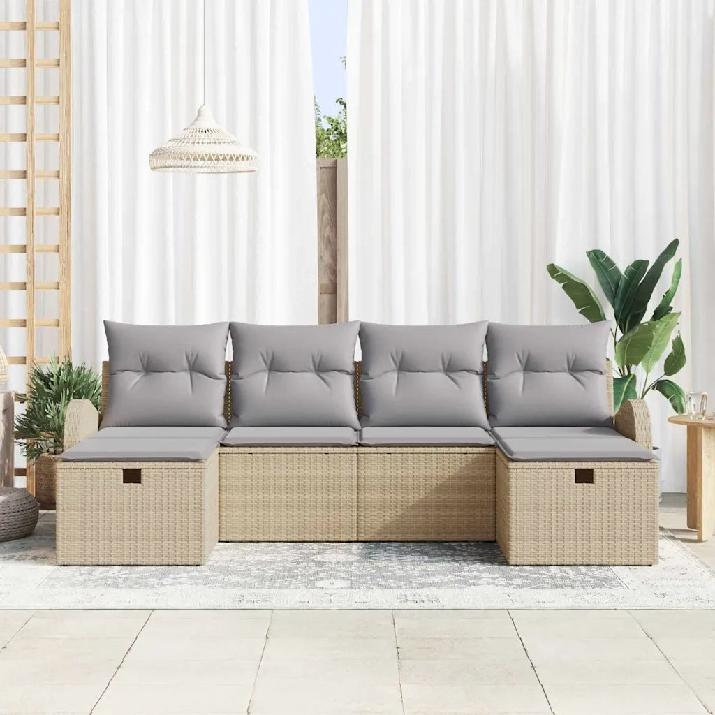 Set Divano da Giardino con cuscino 6 pcs Beige polyrattan