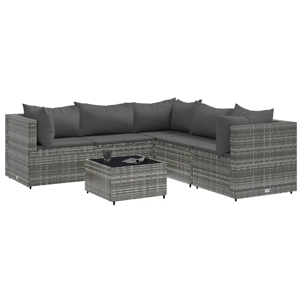 Set Divani da Giardino 6 pz con Cuscini in Polyrattan Grigio