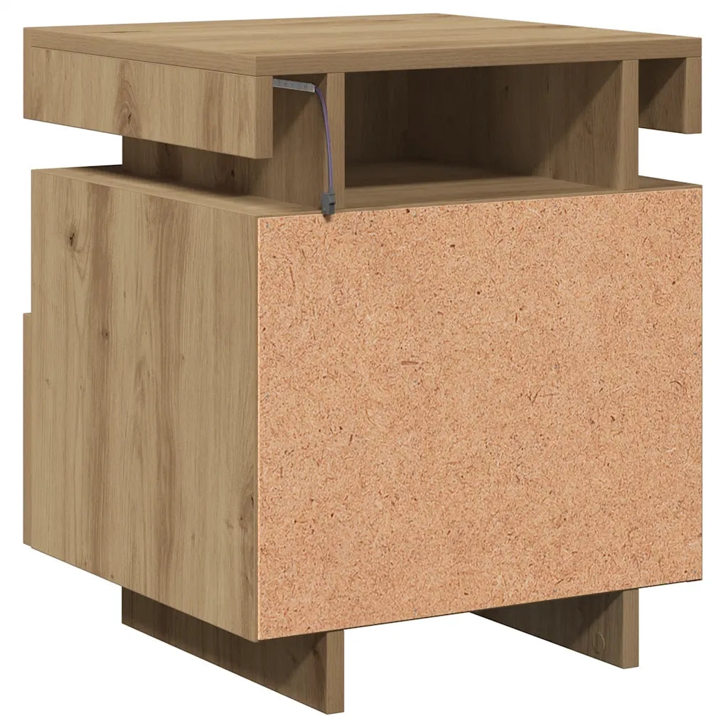 Comodino con Luci LED Rovere Artigianale 40x39x48,5 cm 857660