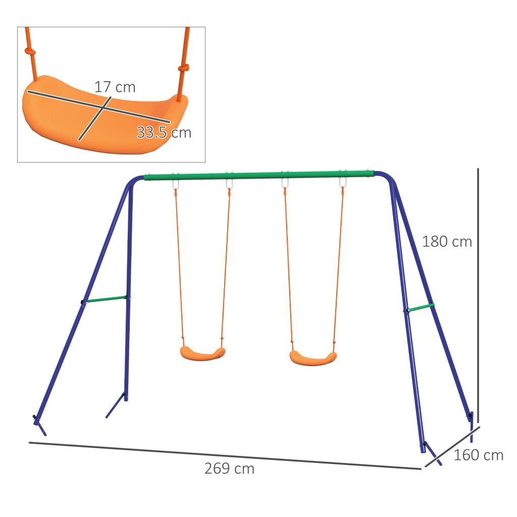 Altalena per Bambini 3-8 Anni ¨C Xylo ¨C 2 Seggiolini, Metallo e PP, 269x160x180 cm