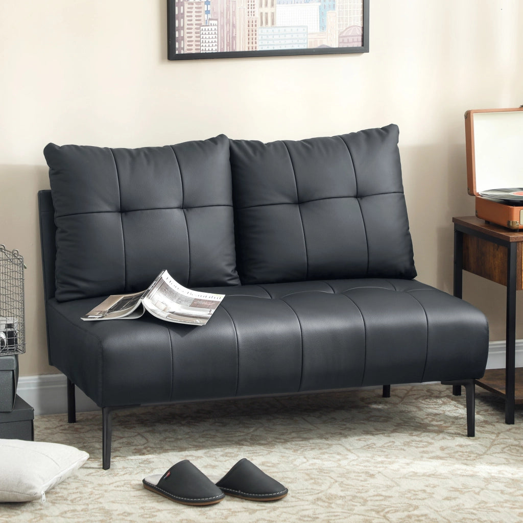Divano 2 Posti Trapuntato ¨C Minimal ¨C Similpelle Nero 115x73x83