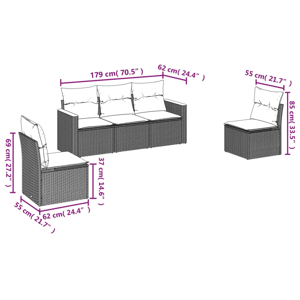 Set Divano da Giardino 5 pz con Cuscini Beige Misto Polyrattan