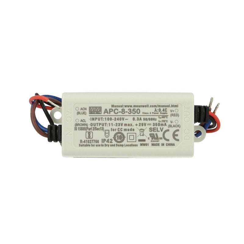 Led Driver CC MW MEAN WELL Serie APC Trasformatore Corrente Costante IP42 (350mA 11V-23VDC 8W)