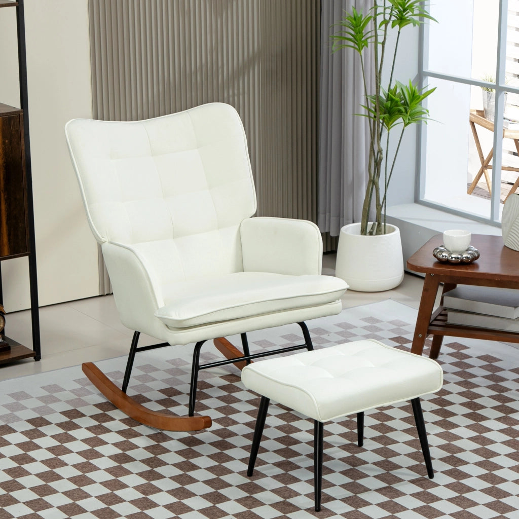 Poltrona a Dondolo con Poggiapiedi e Braccioli ¨C Minimal ¨C Crema