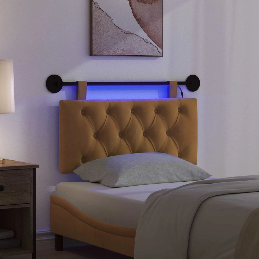 Testiera sospesa Con luce LED Marrone Velluto 3424561