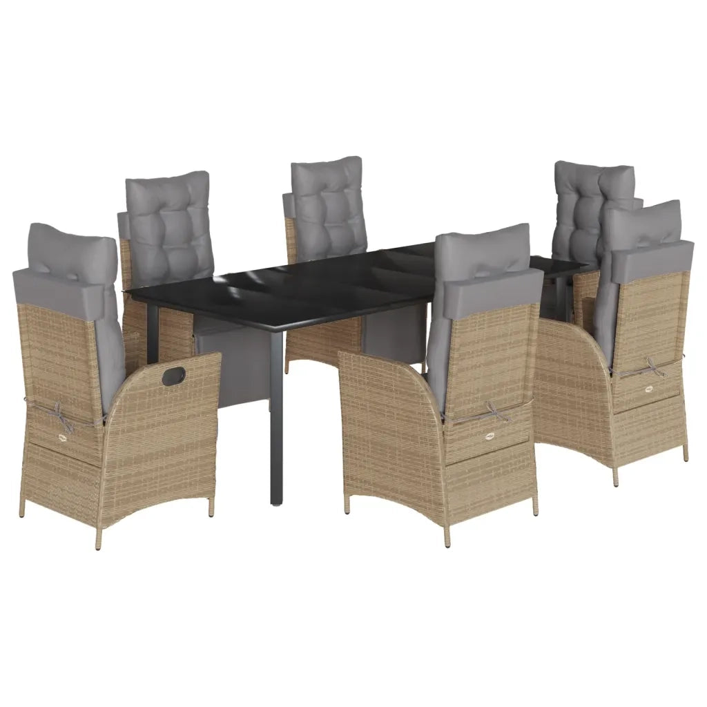 Set Pranzo da Giardino 7 pz con Cuscini Beige Misto Polyrattan