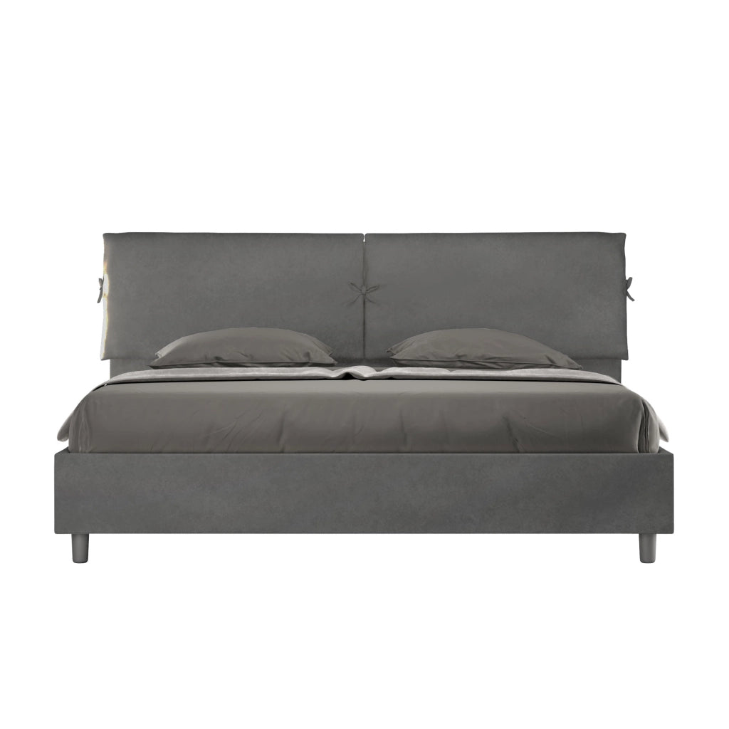 BS COM Letto matrimoniale king size senza rete imbottito 180x190 microfibra grigio