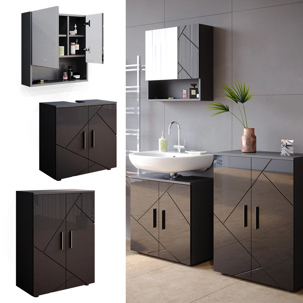 Vicco Set mobili bagno Antracite lucido 3 pezzi, con base 60 cm