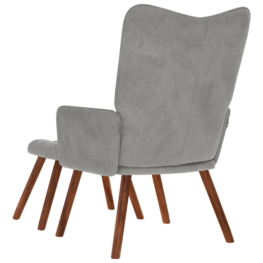 Poltrona Relax | Sedia Relax con Sgabello Grigio Chiaro in Velluto