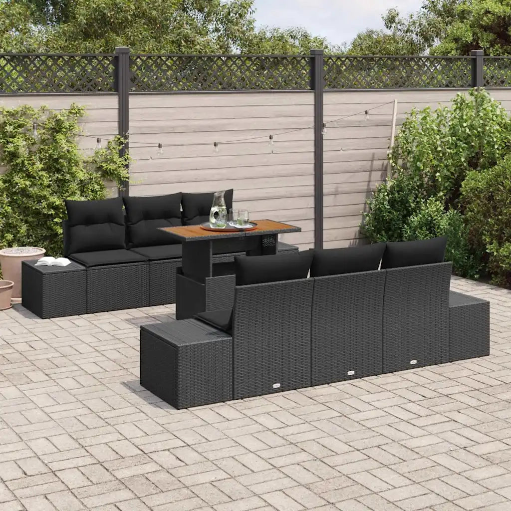Set da Pranzo per Giardino con cuscino 7 pcs Nero e Marrone