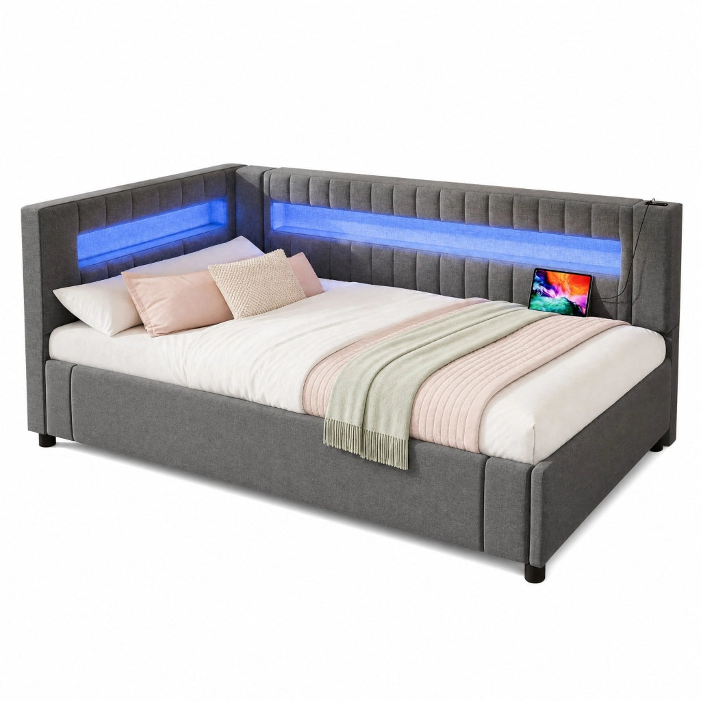 Letto contenitore 90x200 cm con LED, USB e porta Type-C