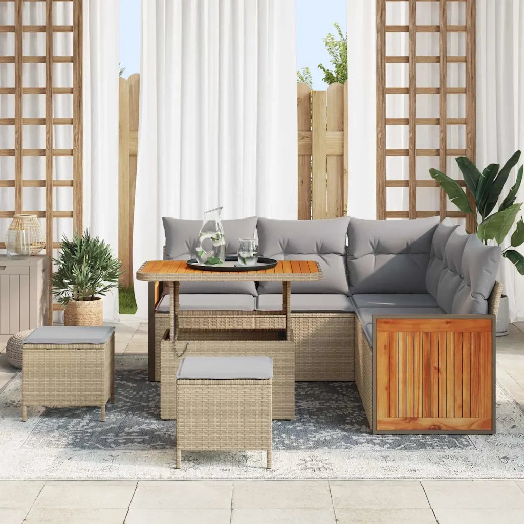 Set Divano da Giardino con cuscino 8 pcs Beige e Grigio Chiaro