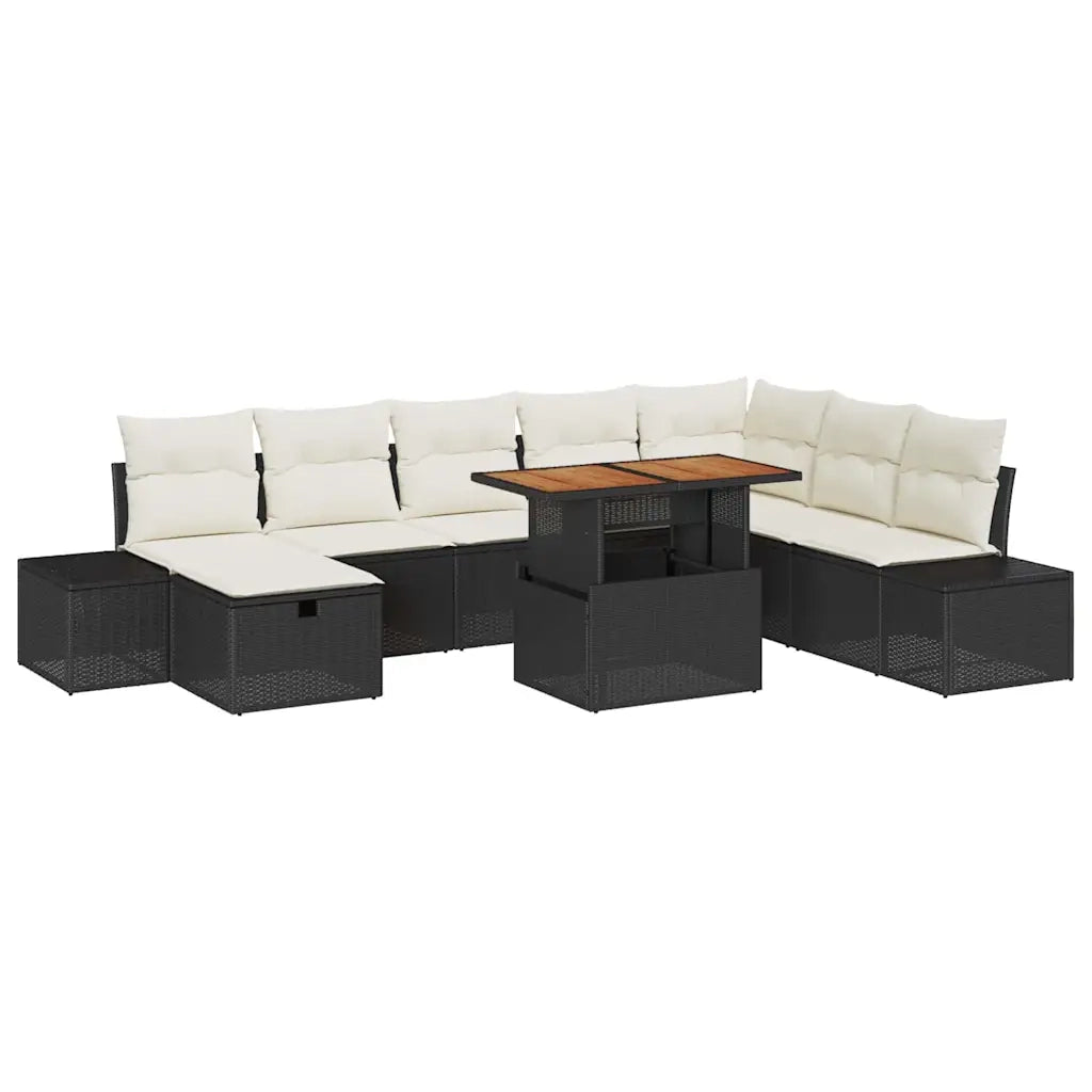 Set Divano da Giardino con archiviazione 9 pcs Nero Poly Rattan 3361397
