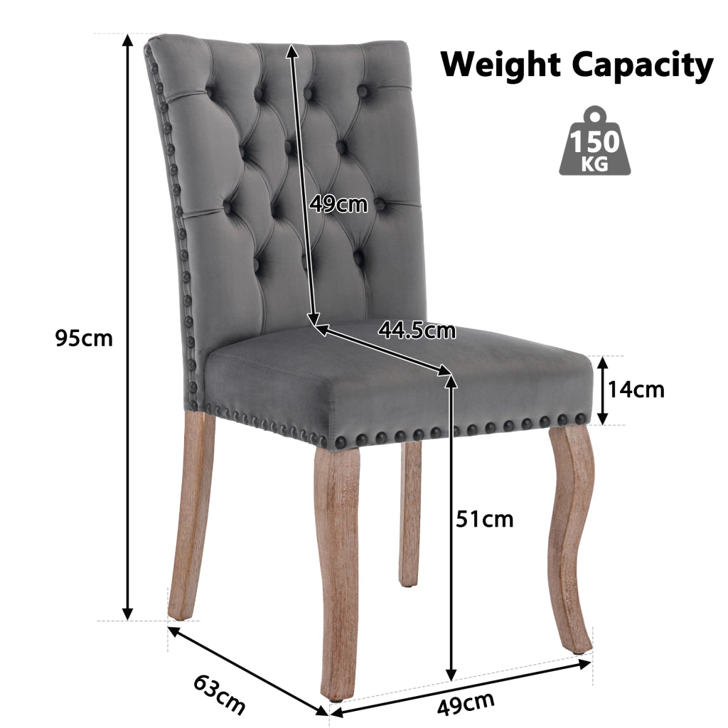 Sedie da Pranzo in Velluto con Gambe in Legno Massello ¨C Xylo ¨C Grigio, Set 6 Pezzi