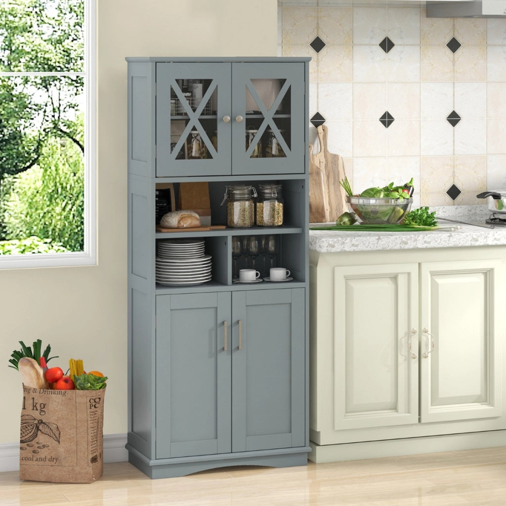 Armadio da bagno alto-Mobiletto da bagno con porte in acrilico e 3 cubi, Armadio da terra salvaspazio con ripiani regolabili Grigio