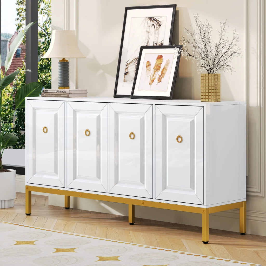 Credenza lucida - Zephmum - 140¡Á80¡Á40cm - Maniglie e gambe dorate