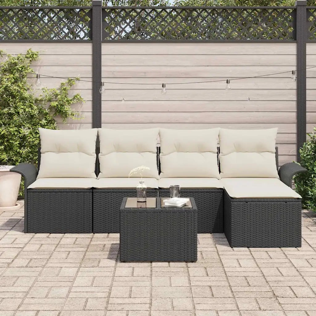Divano da esterno con cuscino 6 pcs Nero polyrattan