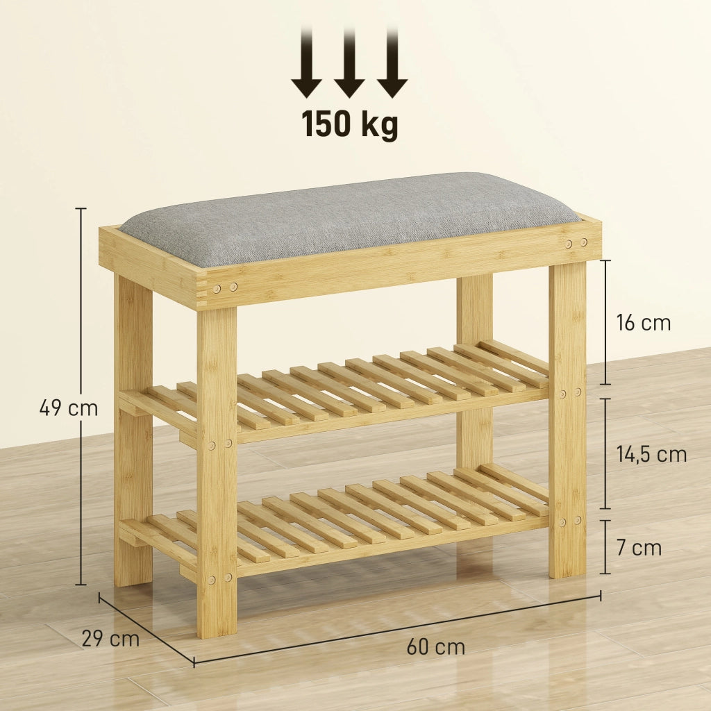 Scarpiera in Bamb¨´ con Cuscino ¨C Minimal ¨C Grigio 60x29x49 cm